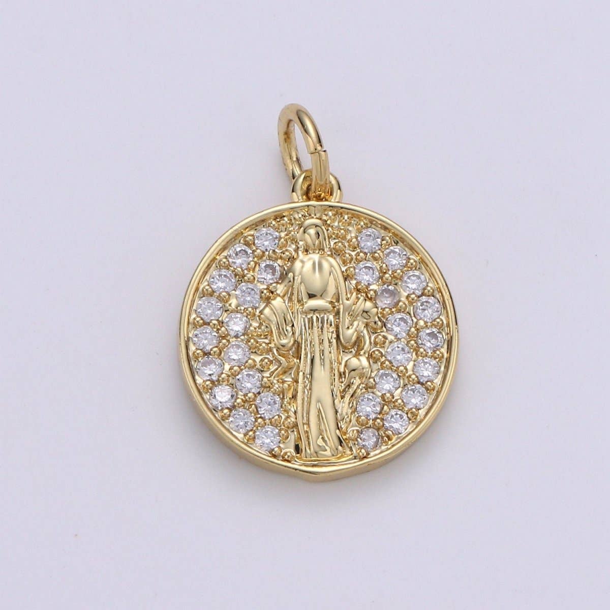 14K Gold Filled Virgin Mary Coin Charm – Micro Pavé CZ