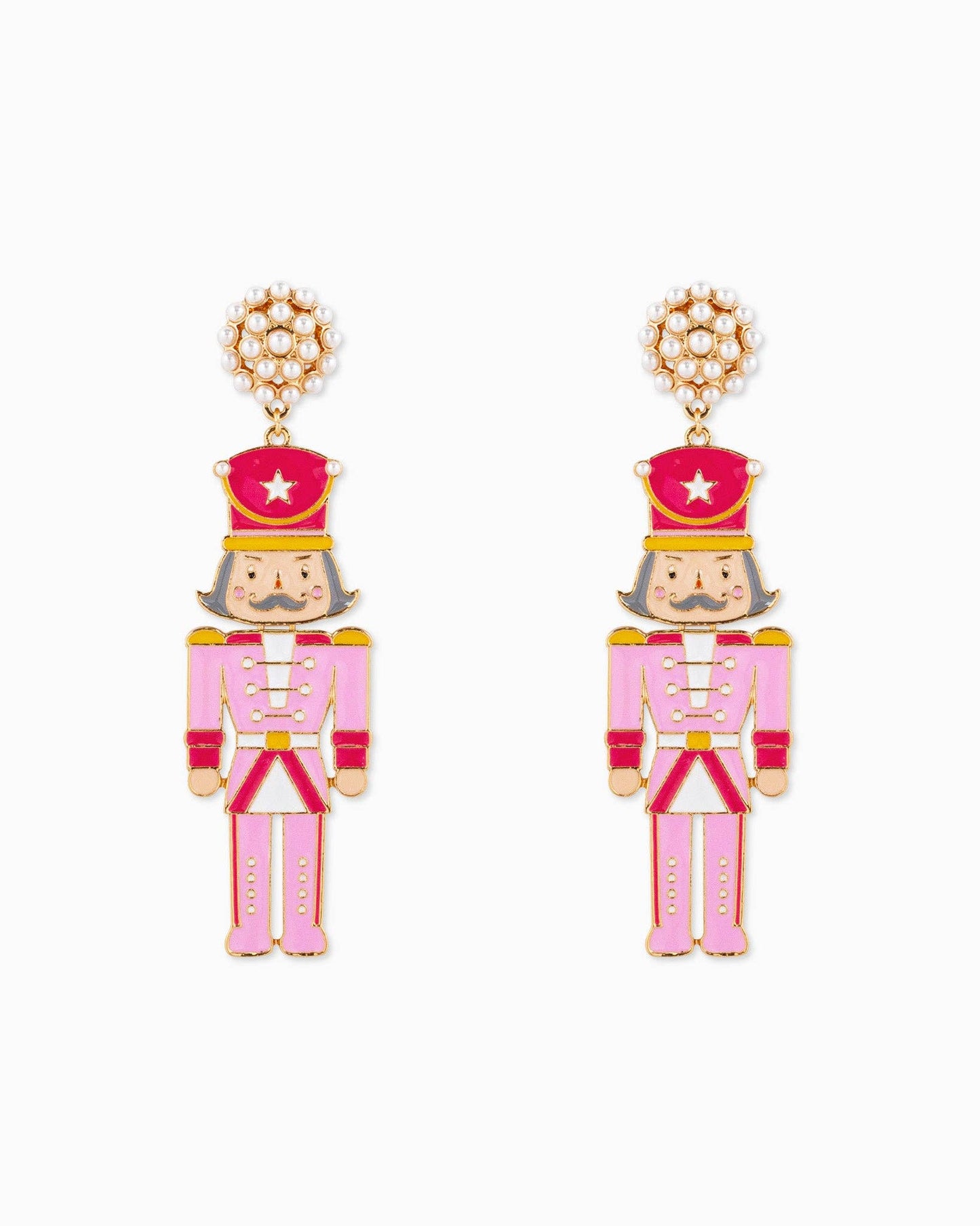 Christmas Nutcracker Soldier Drop Earrings: Pink