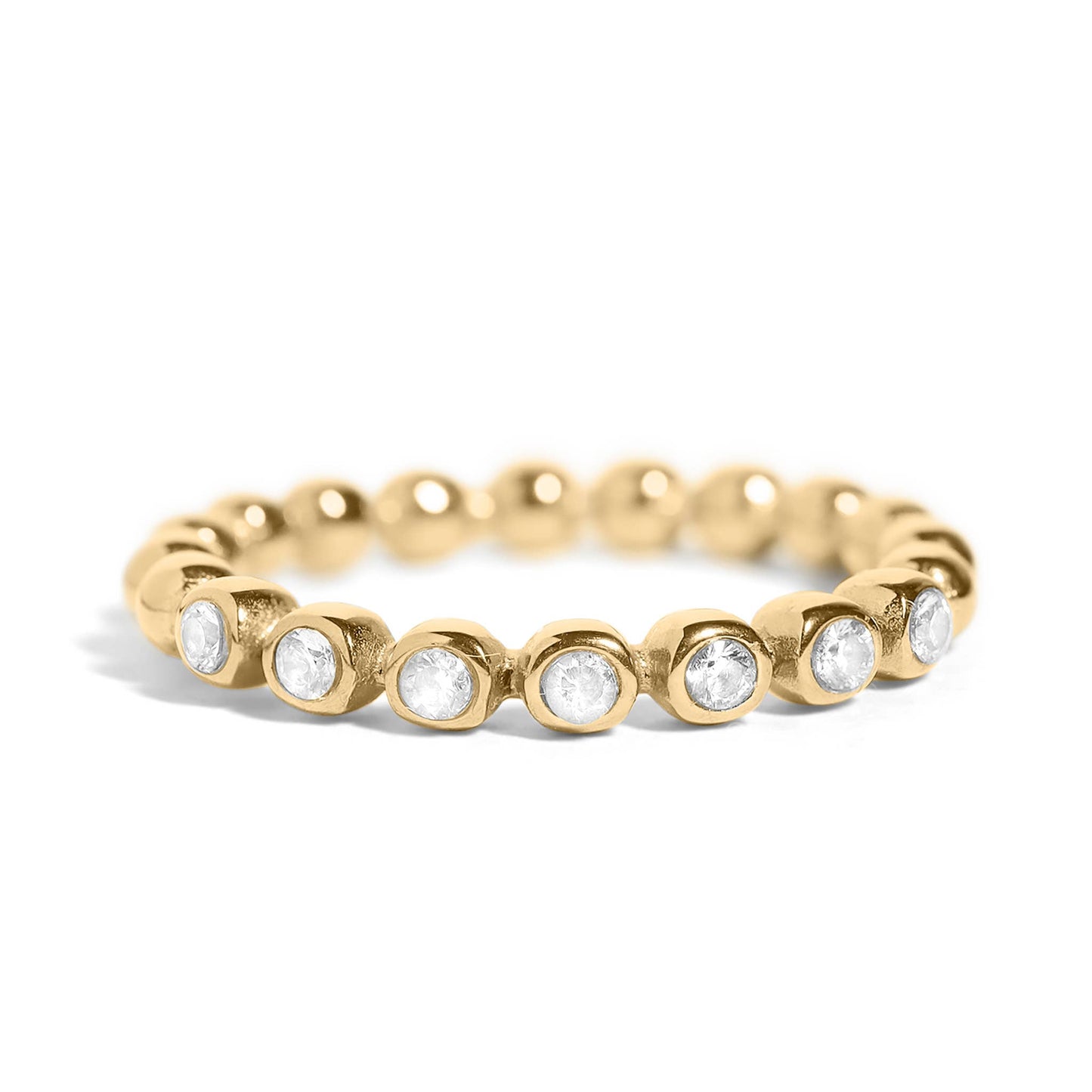 18K Gold PVD Beaded CZ Stacking Ring – Clear