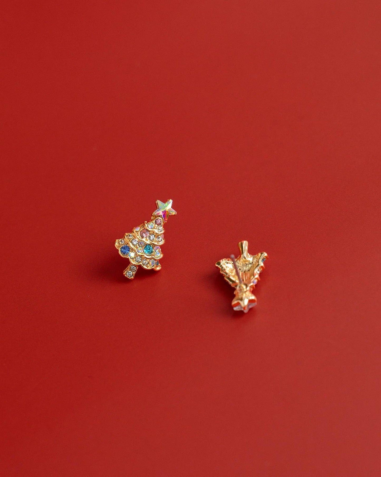 Glittering Crystal Star Christmas Tree Stud Earrings