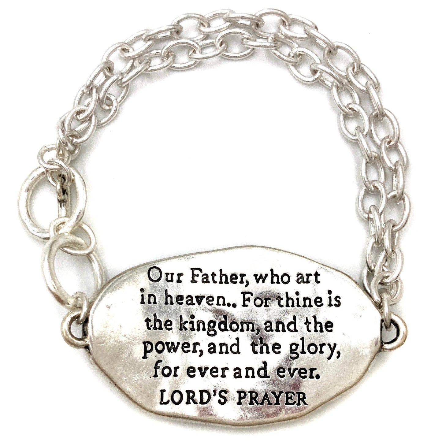 Bible Prayer Lord's Prayer Cross Chain Toggle Clasp Bracelet: Silver
