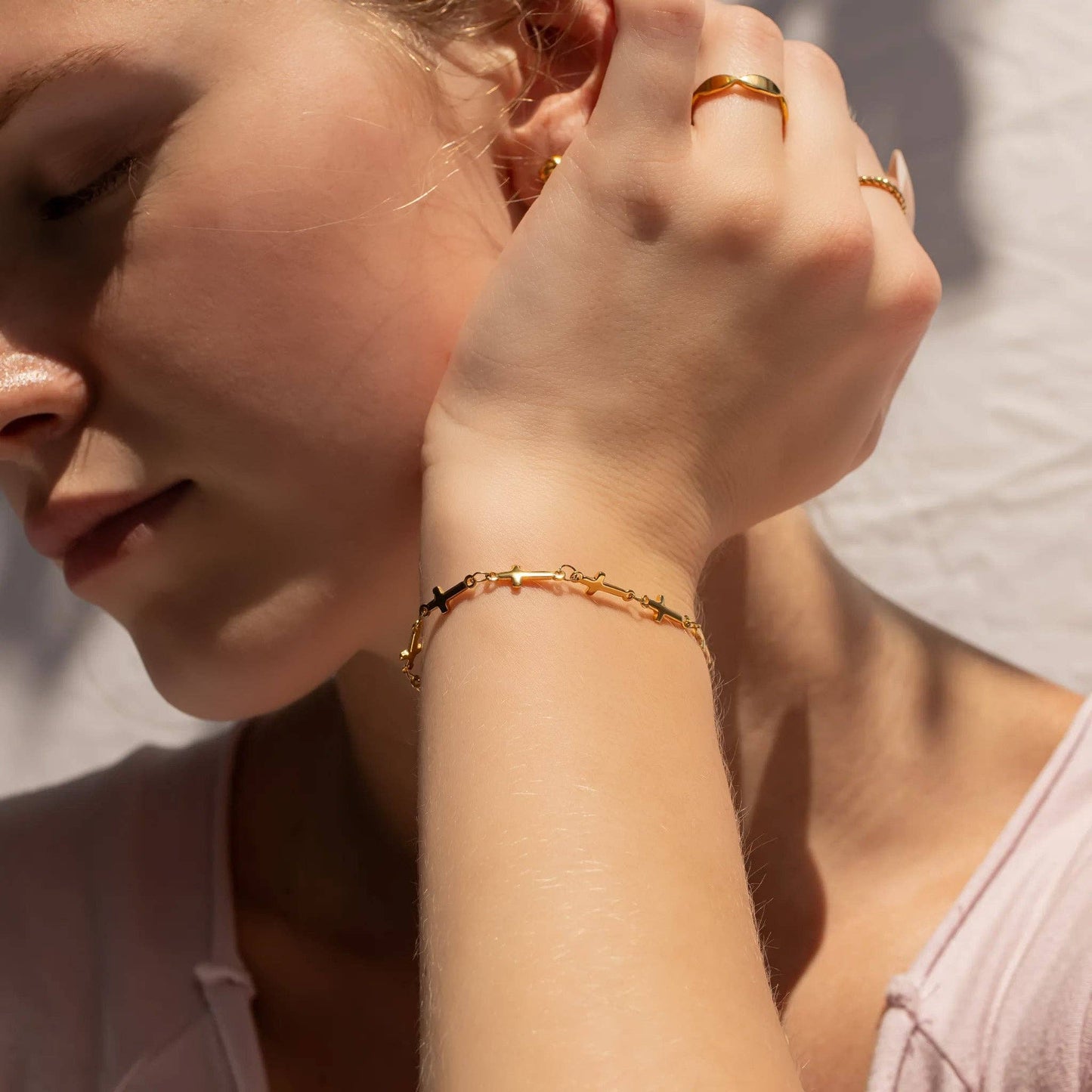 Cross Chain Bracelet - 18K Yellow Gold PVD