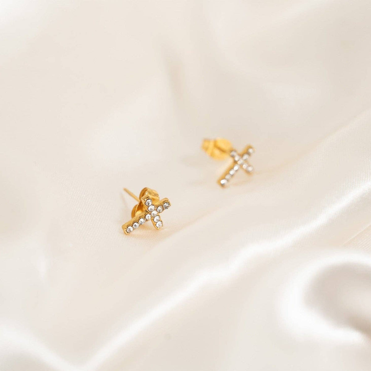 Stone Cross Earrings – 18K Gold PVD Stainless Stee