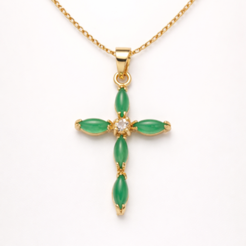Green Jade Cross Charm