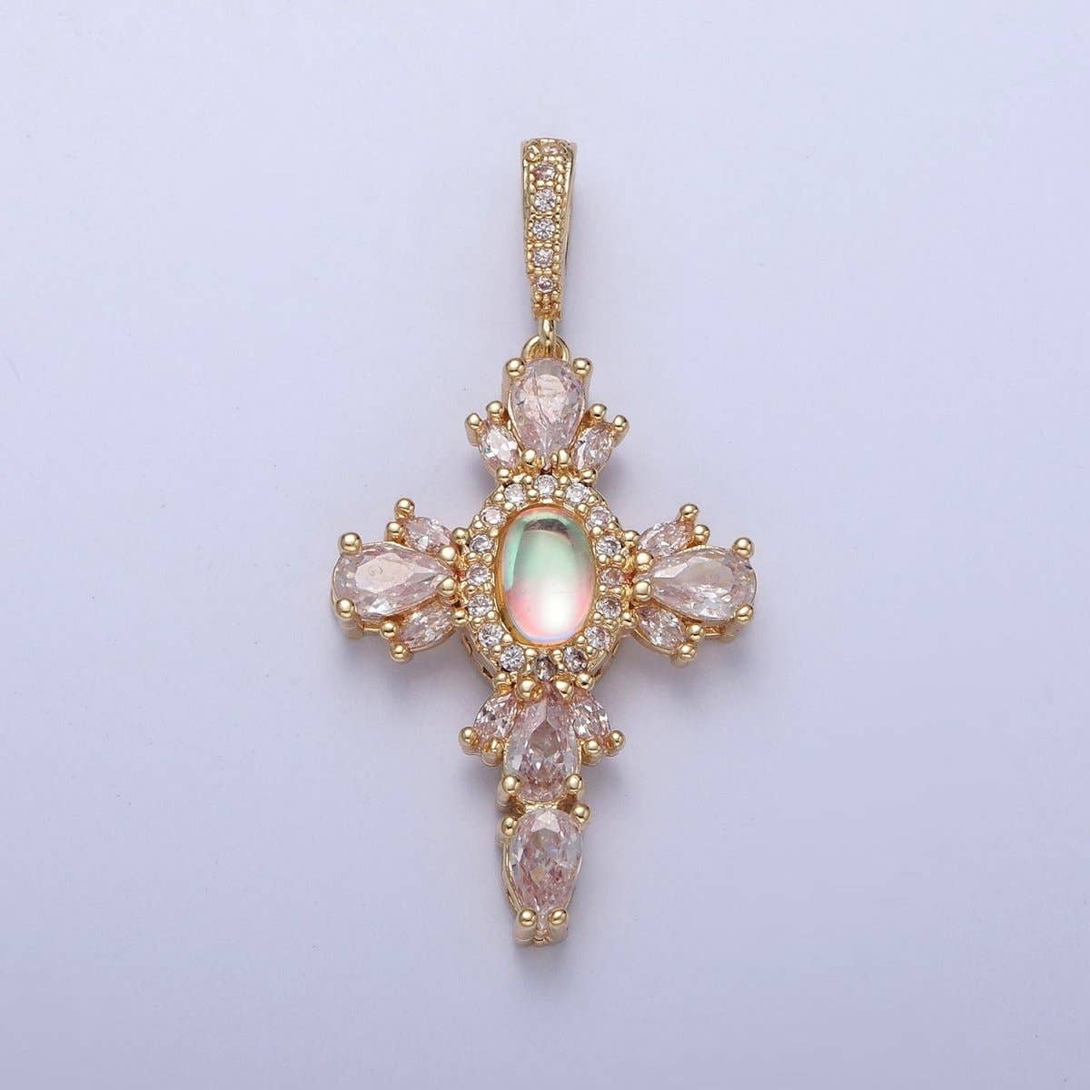 Moonstone Pavé Cross Charm