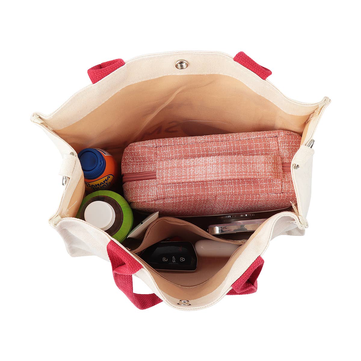 Smile Canvas Tote Bag Shoulder Crossbody Strap Fabric Purse: Beige