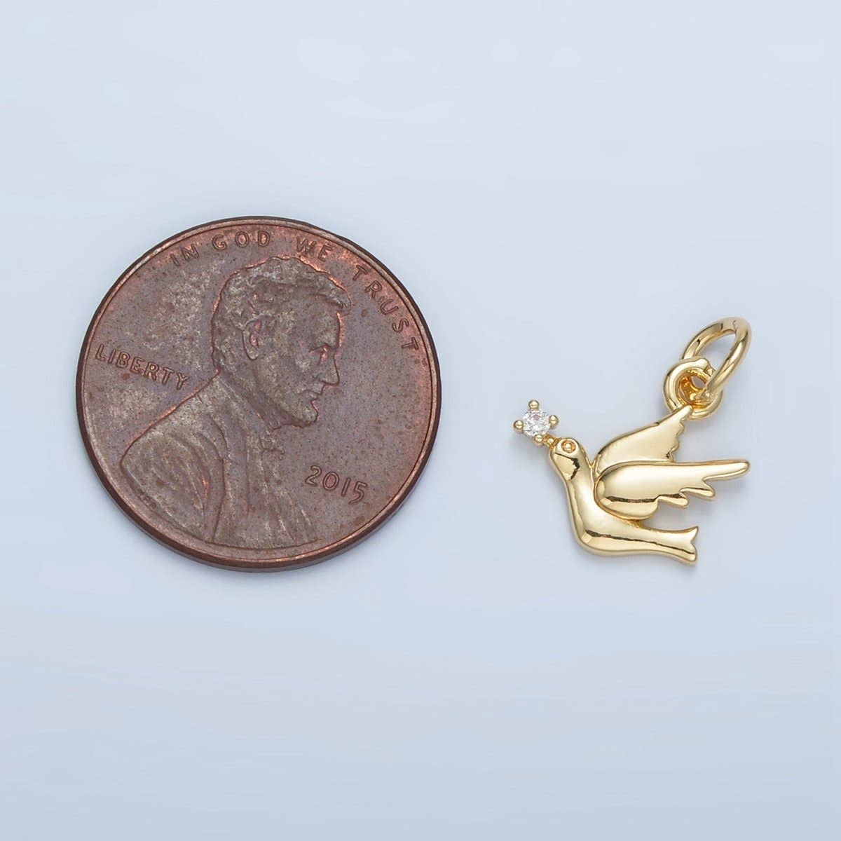 24K Gold Filled Clear CZ Dove Mini Charm