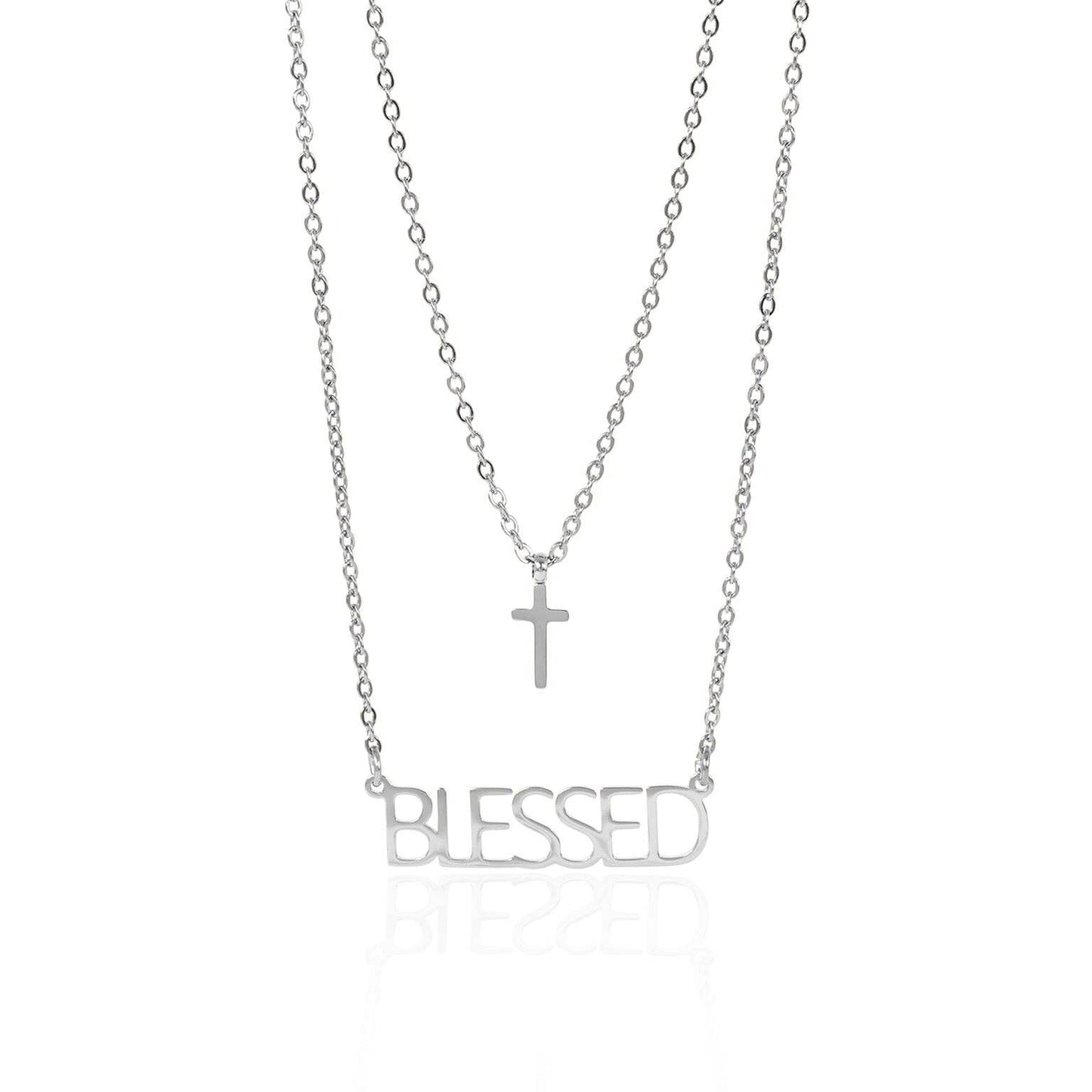 “Blessed” Layered Cross Necklace — Stainless Steel
