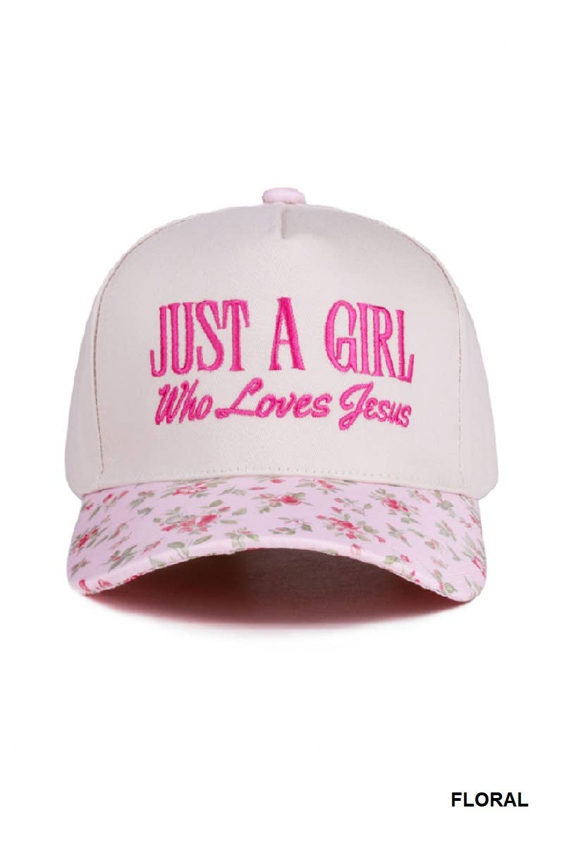 Just A Girl Who Loves Jesus – Two-Tone Canvas Cotton Cap (Floral)