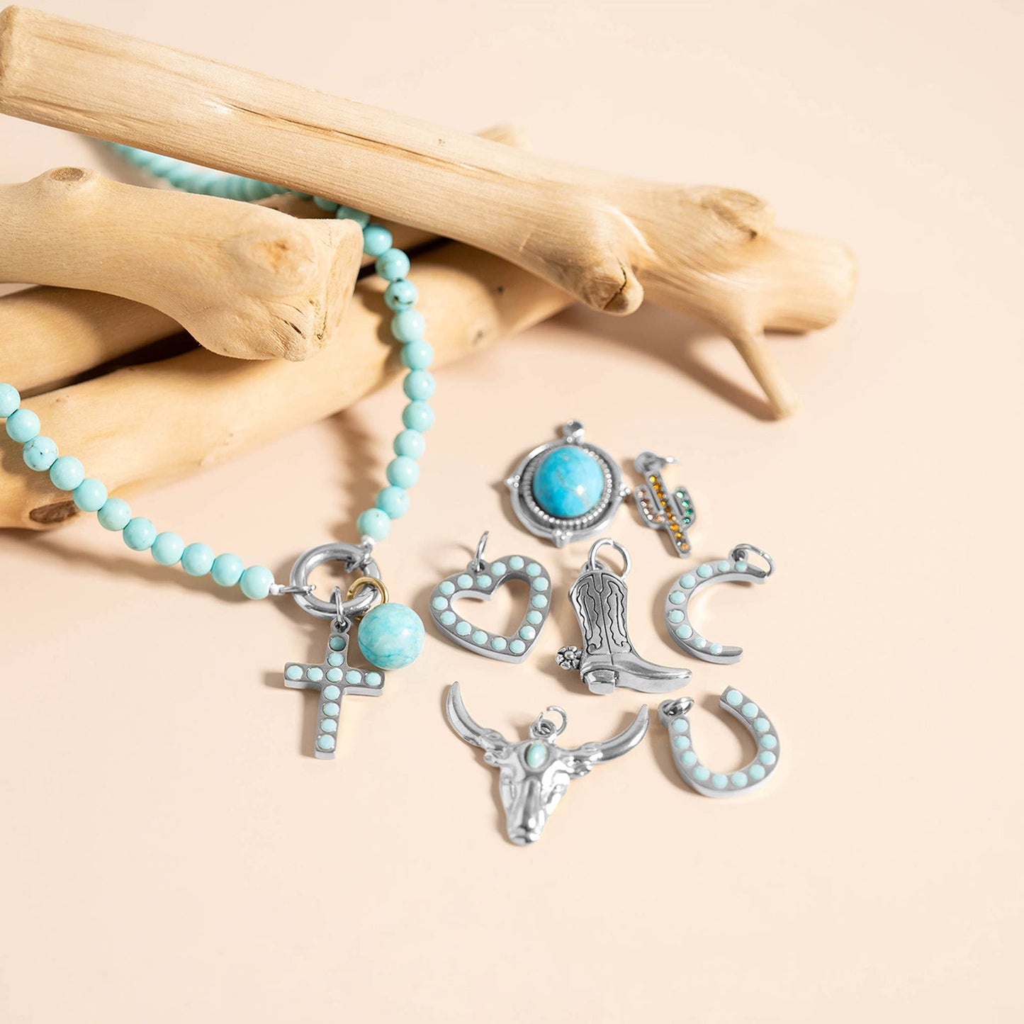 Turquoise Stone Cross Charm — 18K Gold