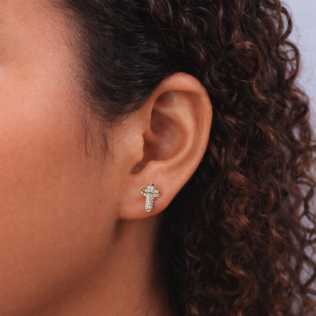 18K Gold Filled CZ Cross Stud Earrings