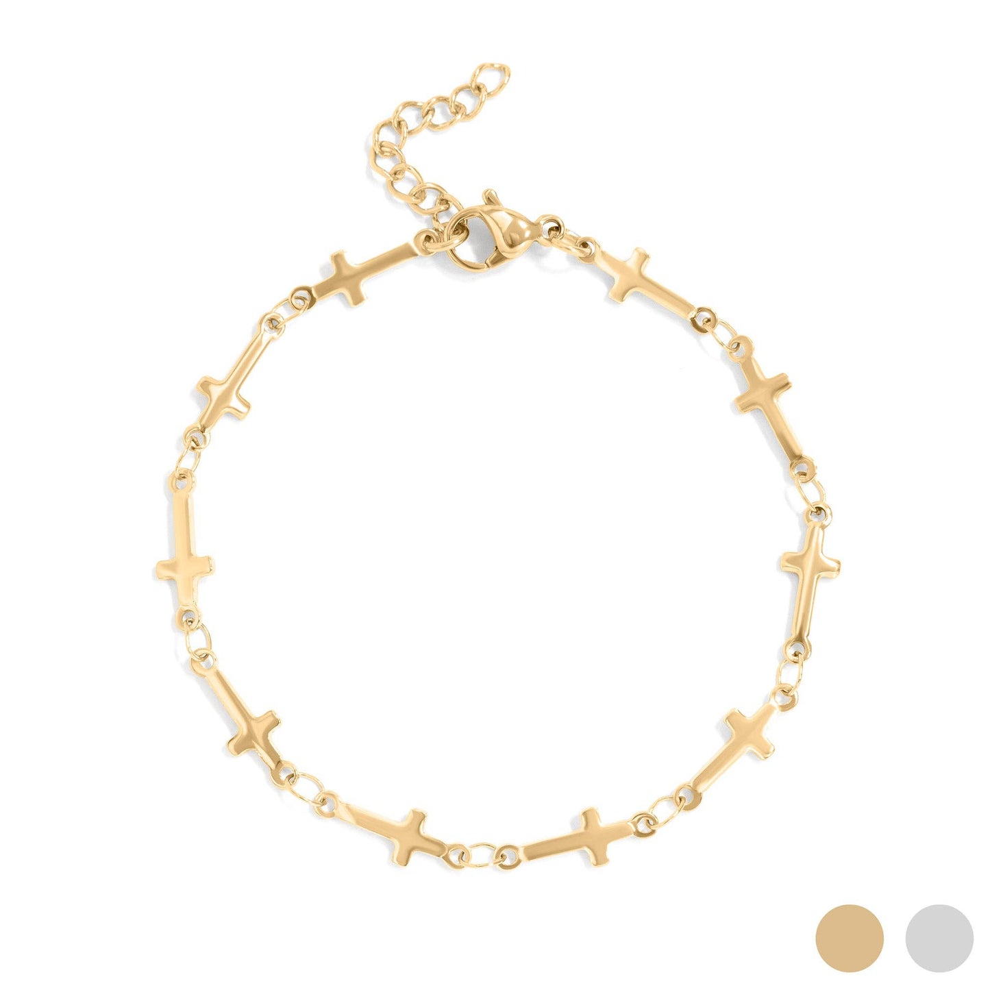 Cross Chain Bracelet - 18K Yellow Gold PVD