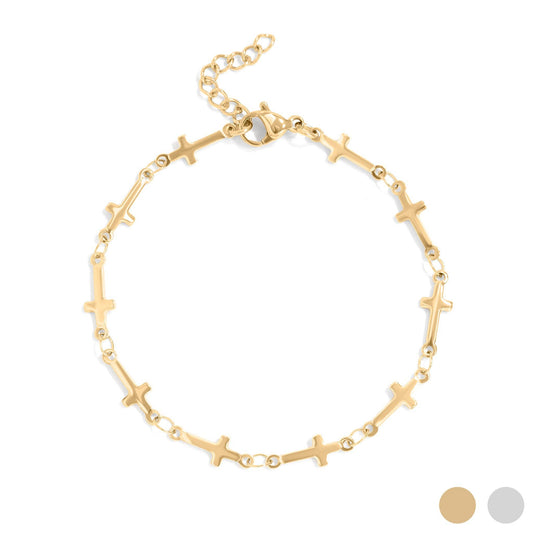 Cross Chain Bracelet - 18K Yellow Gold PVD