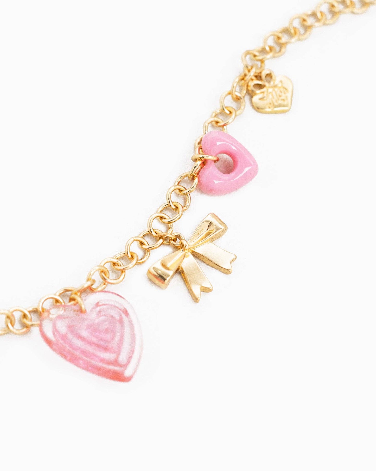 Sweet Grace – Pink Heart & Bow Charm Necklace
