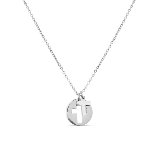Cross Cutout Necklace: Stainless Steel