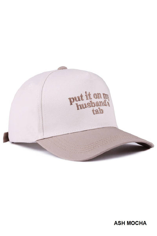 Put It On My Husband’s Tab – Two-Tone Canvas Cotton Cap (Ash Mocha)
