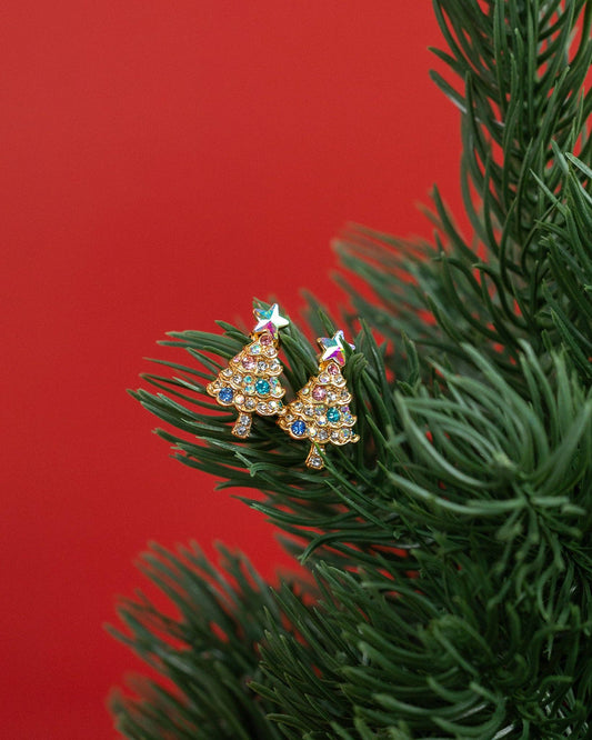 Glittering Crystal Star Christmas Tree Stud Earrings