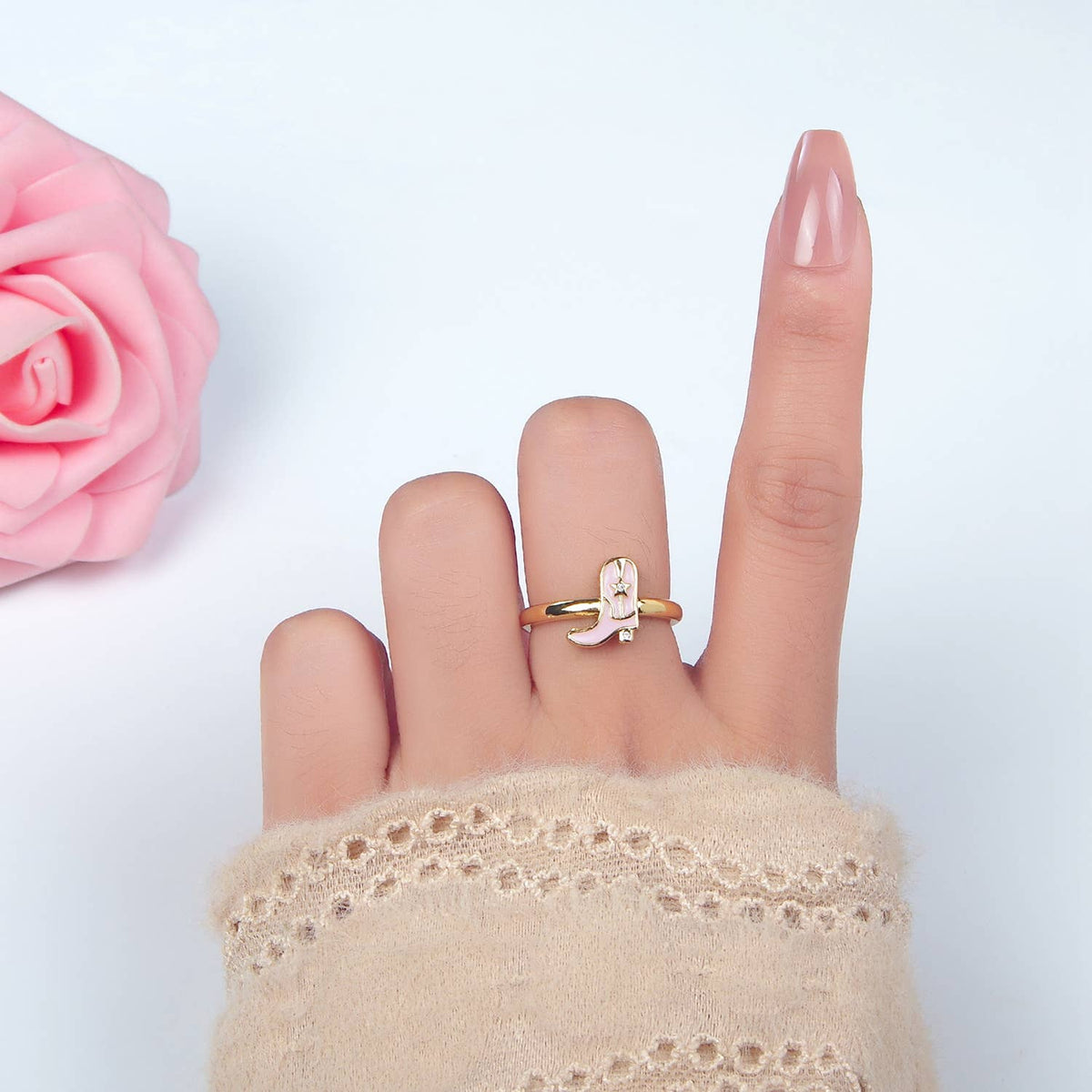 Gold-Filled Pink Enamel Cowboy Boots Ring