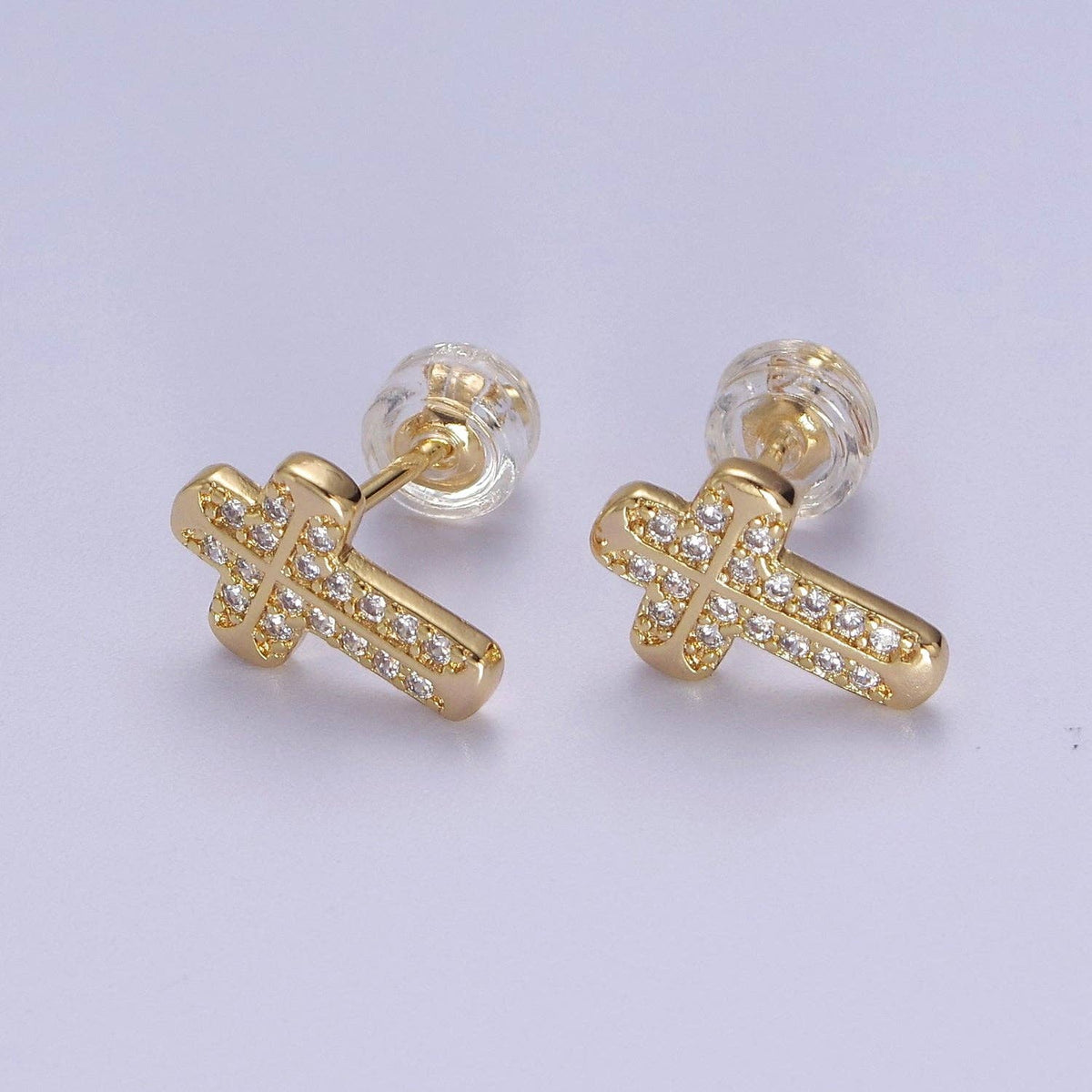 18K Gold Filled CZ Cross Stud Earrings