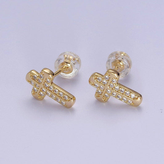 18K Gold Filled CZ Cross Stud Earrings