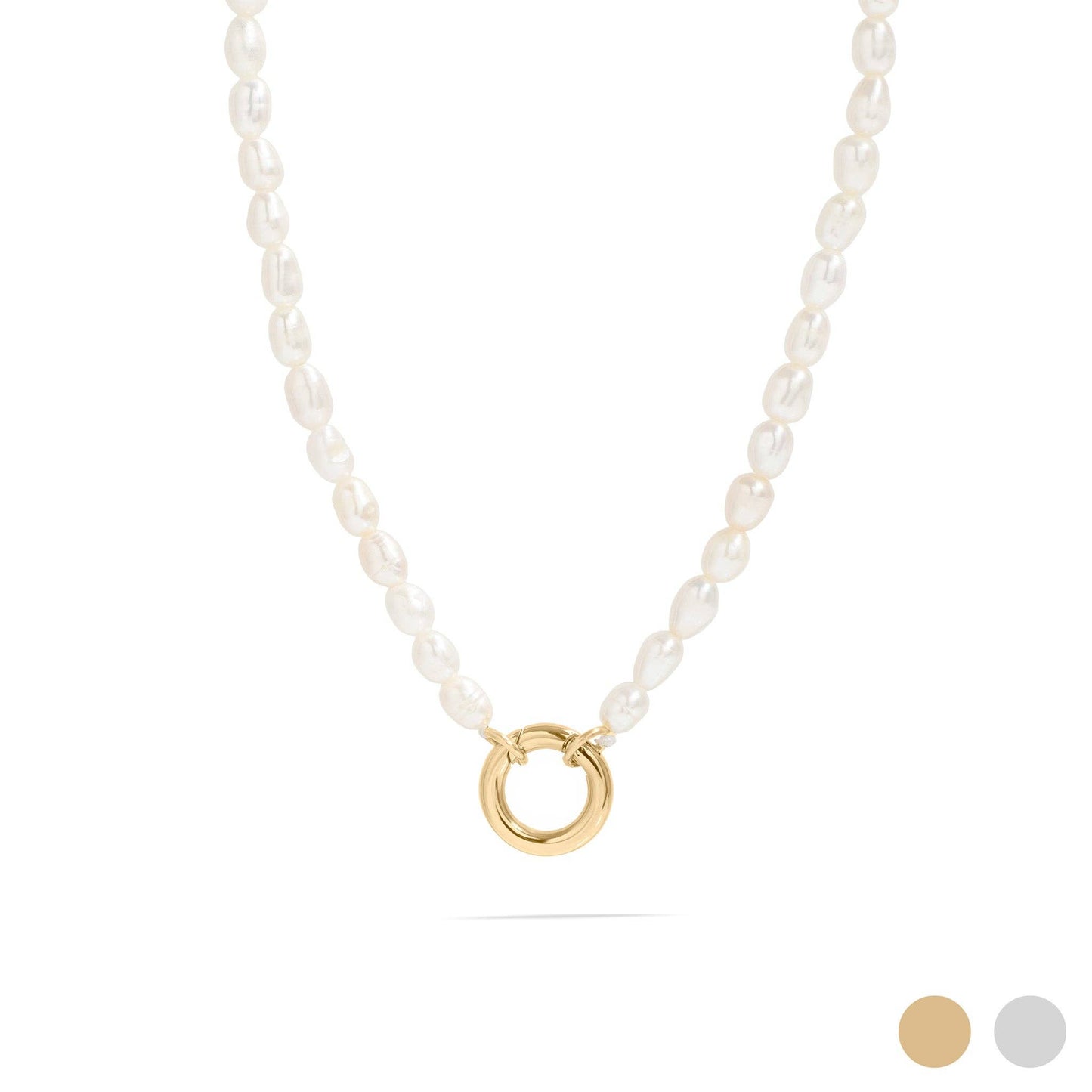 Stainless Steel Freshwater Pearl Charm Holder Necklace: Gold