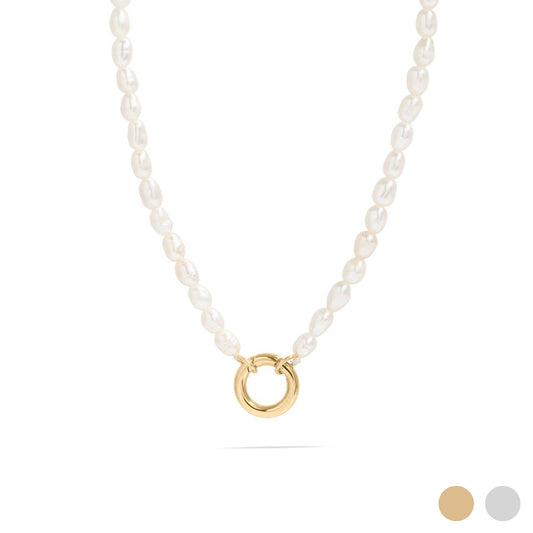 Stainless Steel Freshwater Pearl Charm Holder Necklace: Gold