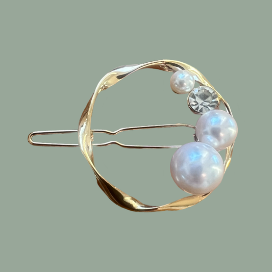 Gold Oval Pearl Hair Clip