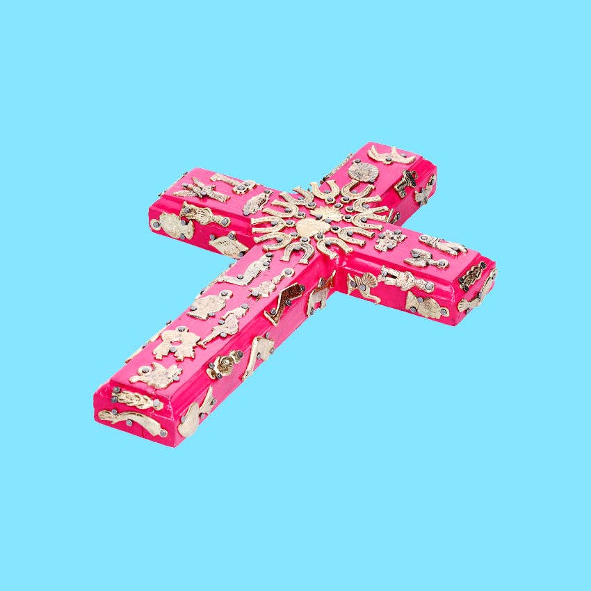 Handmade Milagro Wooden Cross — Imported From Milan, Italy - Pink