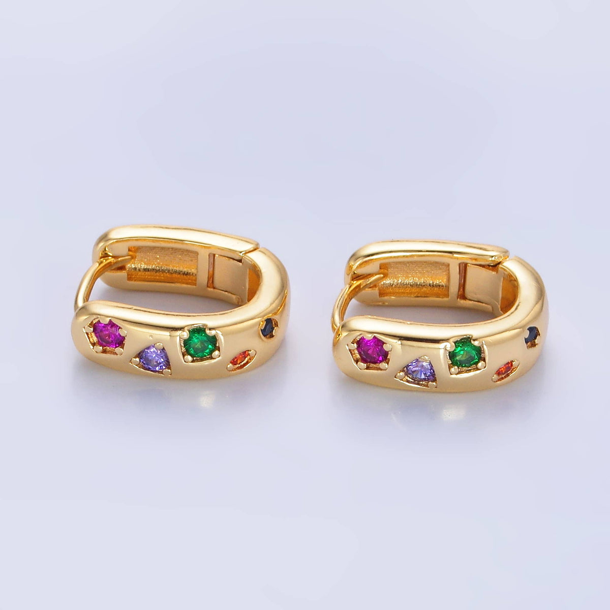 24K Gold Filled Multi-Colour CZ U-Shaped Huggie Earrings