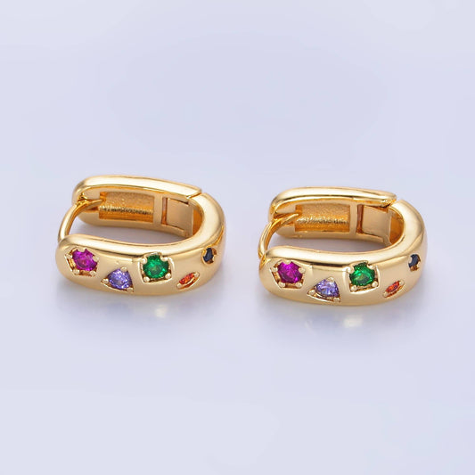 24K Gold Filled Multi-Colour CZ U-Shaped Huggie Earrings