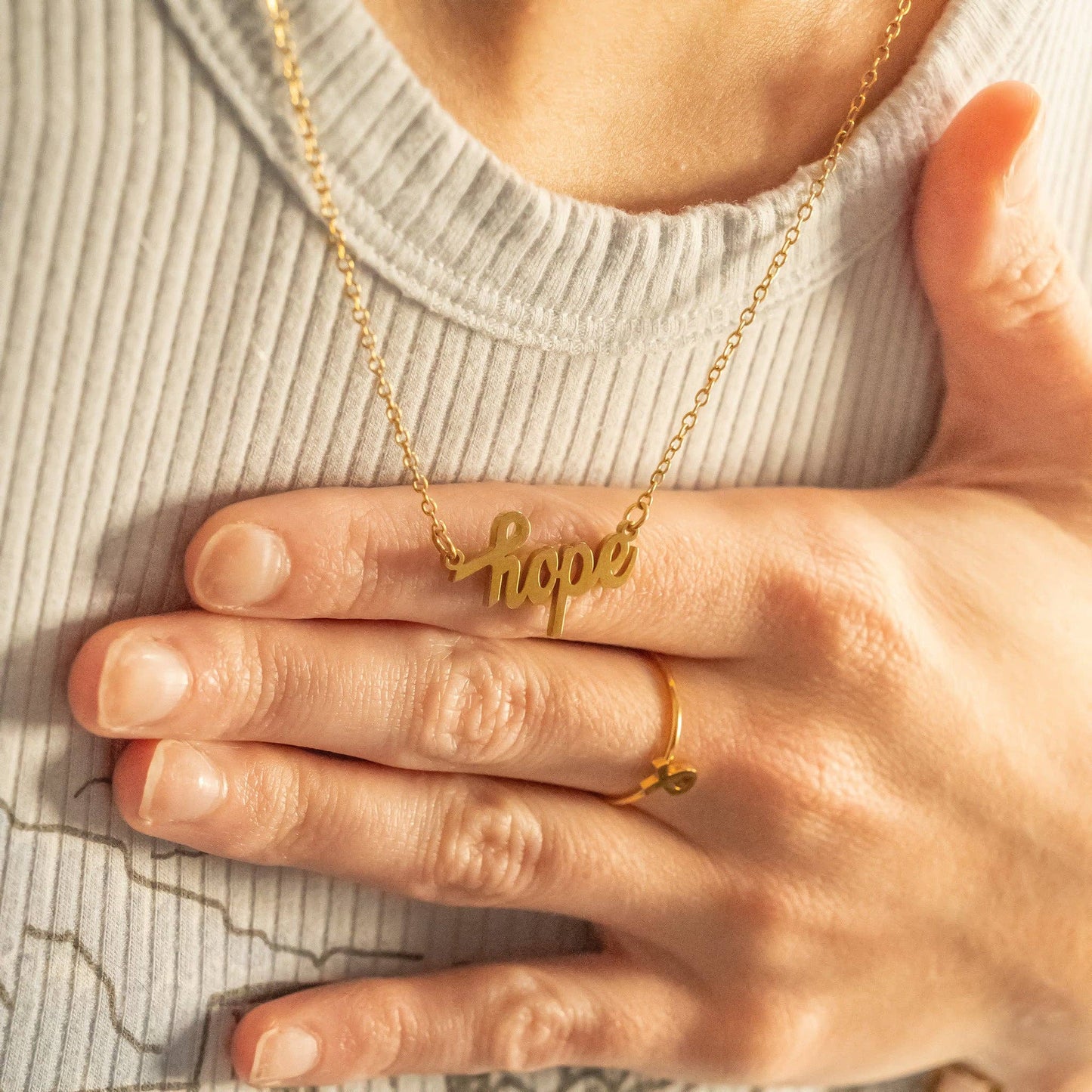 "Hope" Script Charm Necklace: 18K Gold PVD Stainless Steel