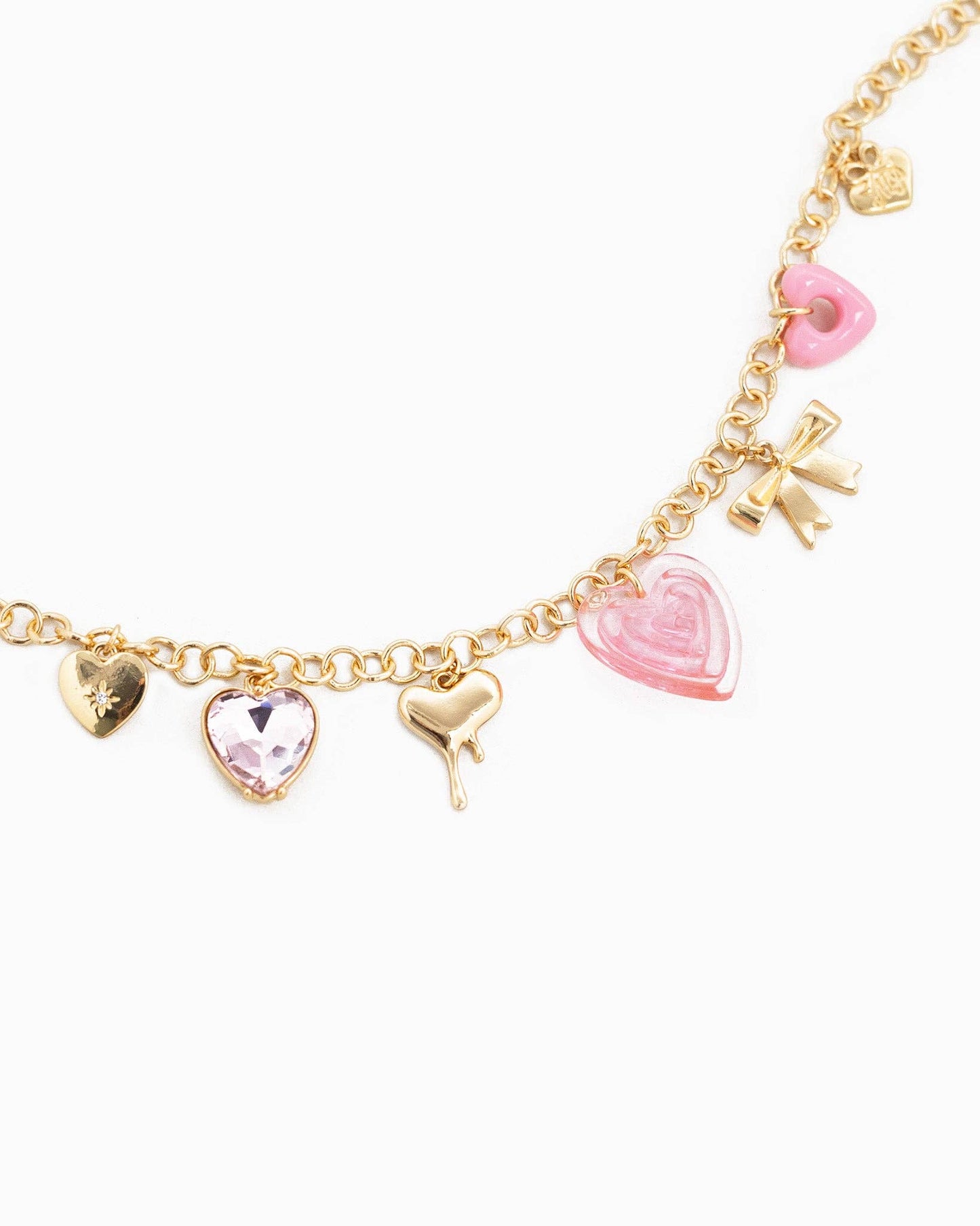 Sweet Grace – Pink Heart & Bow Charm Necklace