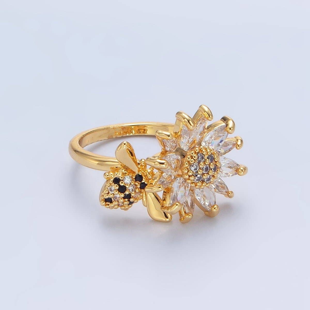 24K Gold-Filled Spinning Bumble Bee Flower Ring