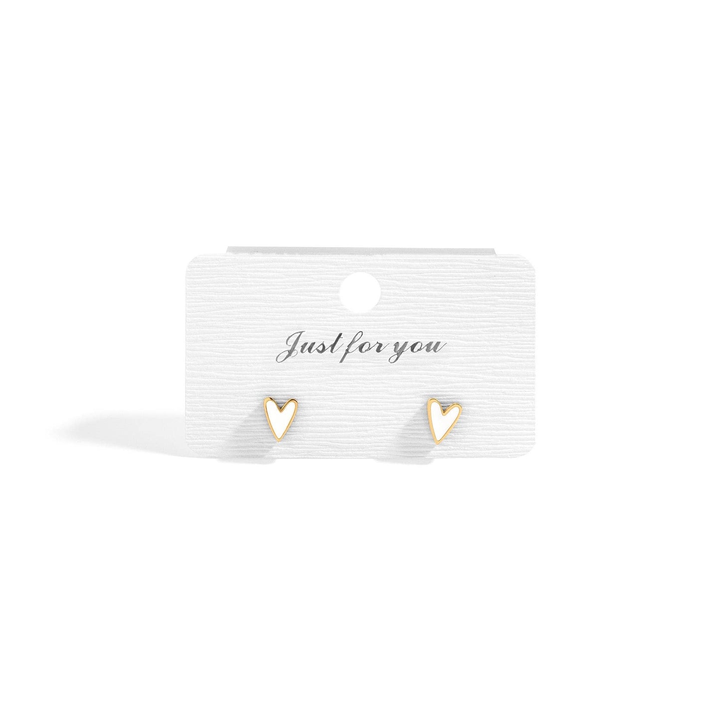 White Heart Stud Earrings: 18K Yellow Gold PVD Stainless Steel