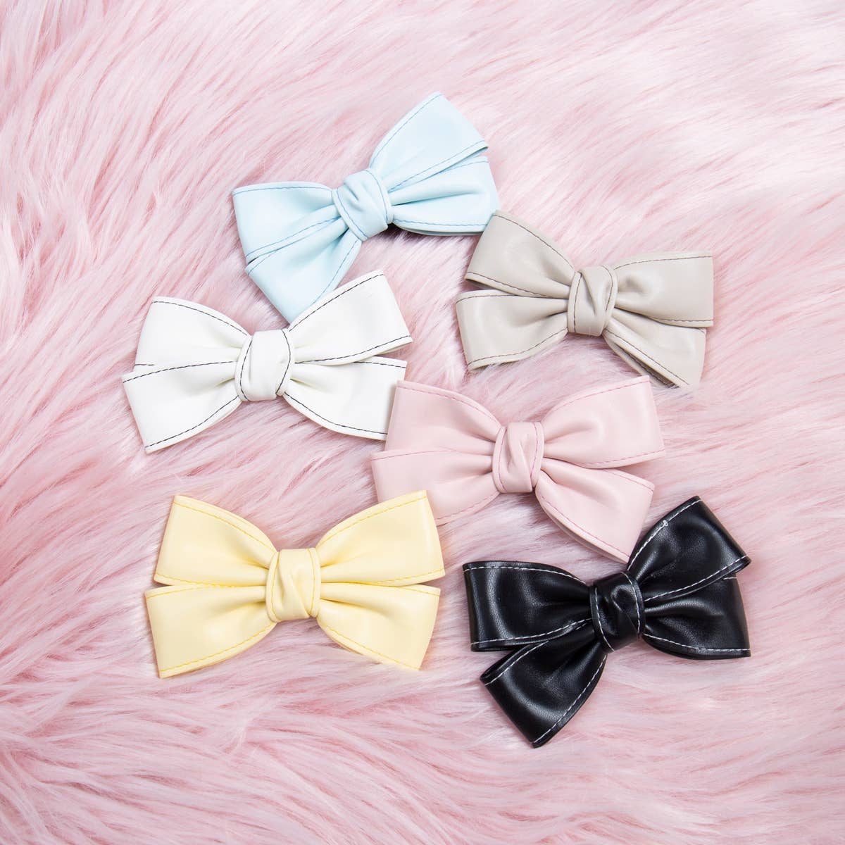 Faux Leather: Bow Hair Clip - Blue