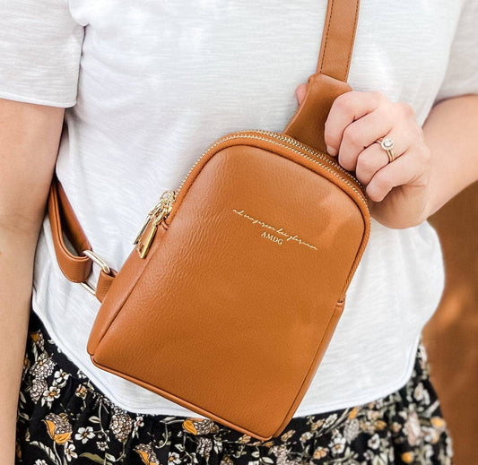 “For the Greater Glory of God” Crossbody Bag — Camel