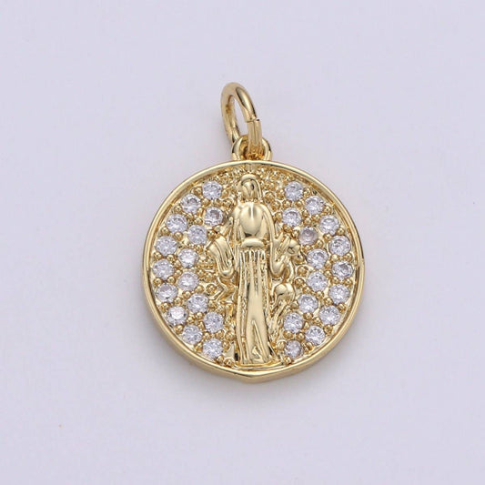 14K Gold Filled Virgin Mary Coin Charm – Micro Pavé CZ
