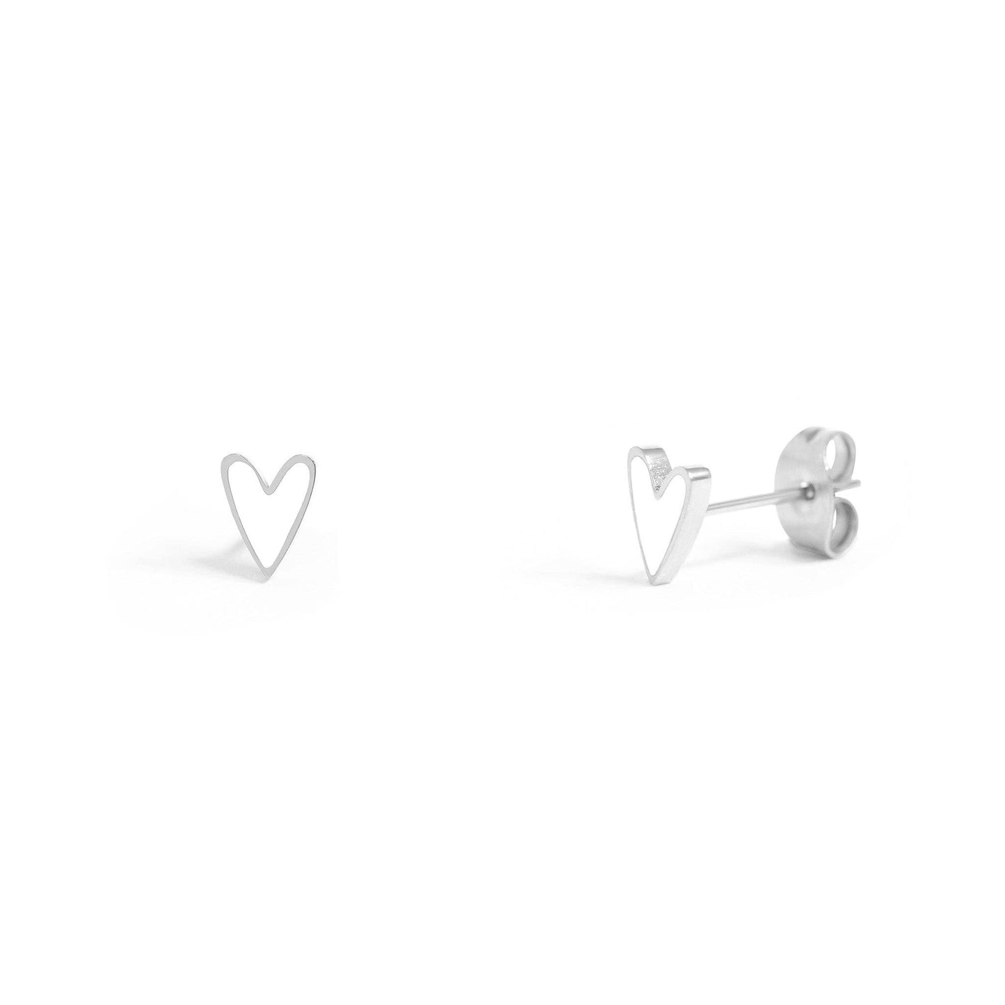 White Heart Stud Earrings - Stainless Steel & White Enamel