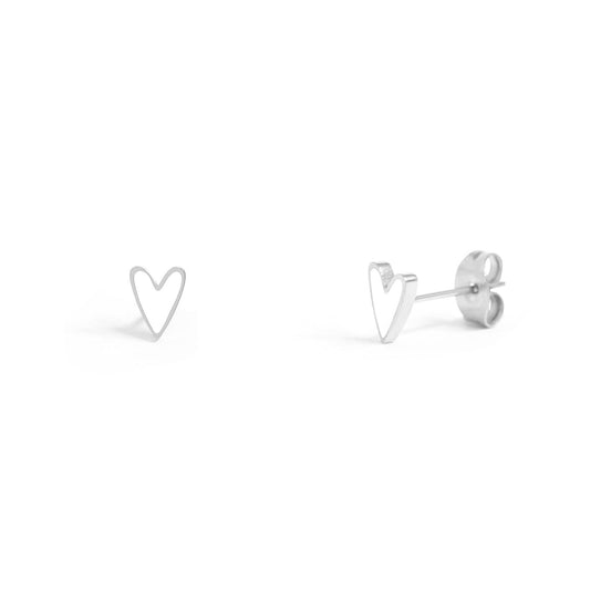 White Heart Stud Earrings - Stainless Steel & White Enamel