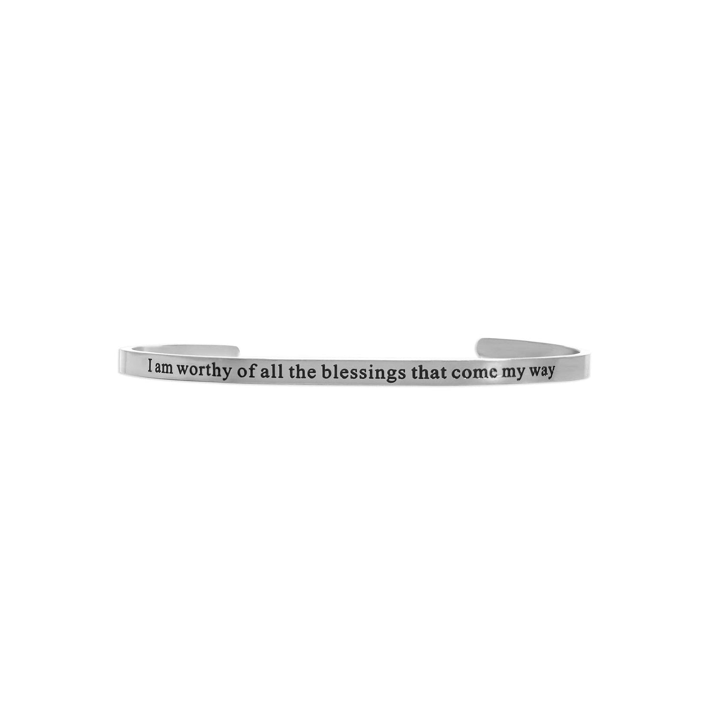 Worthy of Blessings Engraved Bangle Bracelet: Stainless Steel