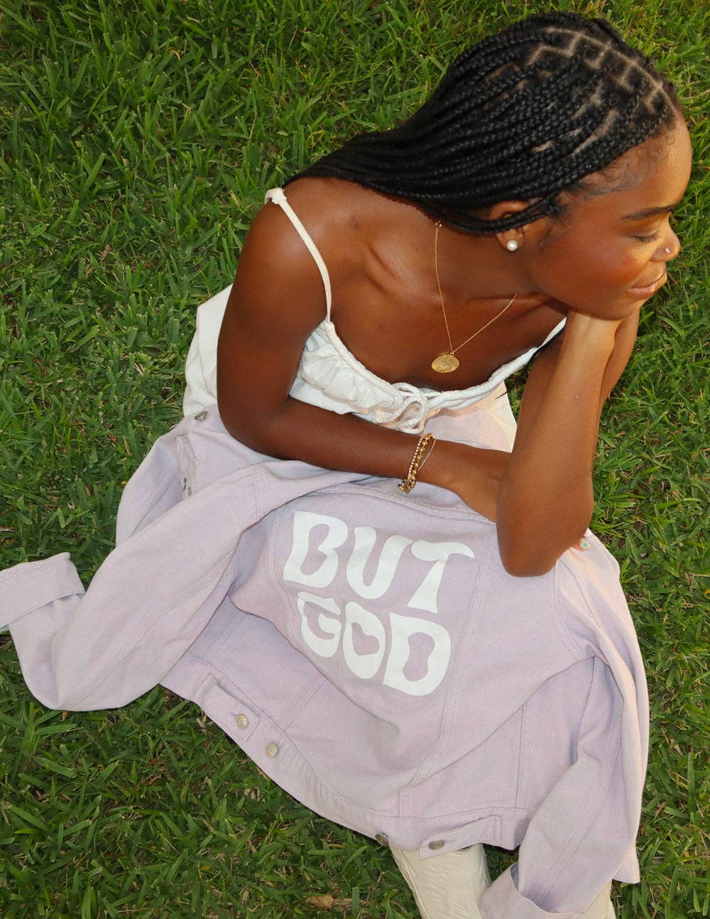 But God Cropped Denim Jacket: Lilac