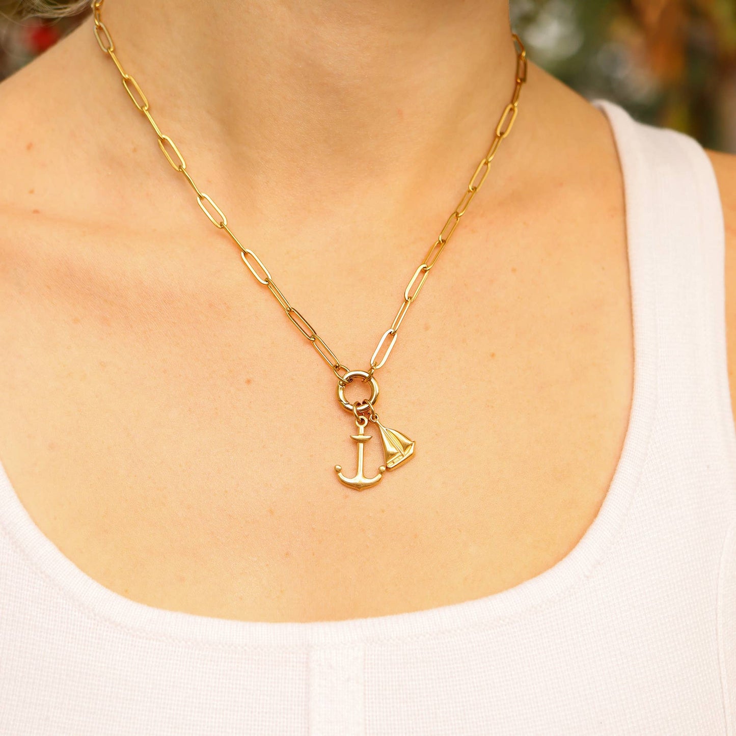 Paperclip Charm Holder Necklace: Gold / 16"+2"