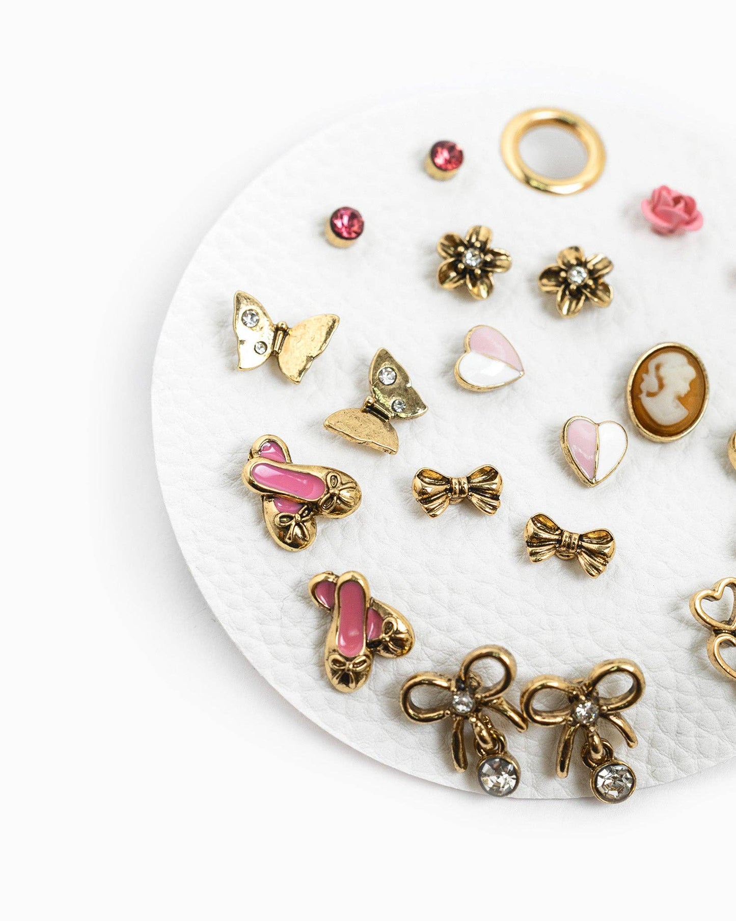 Antique Balletcore Cameo Rose Earrings Set of 10