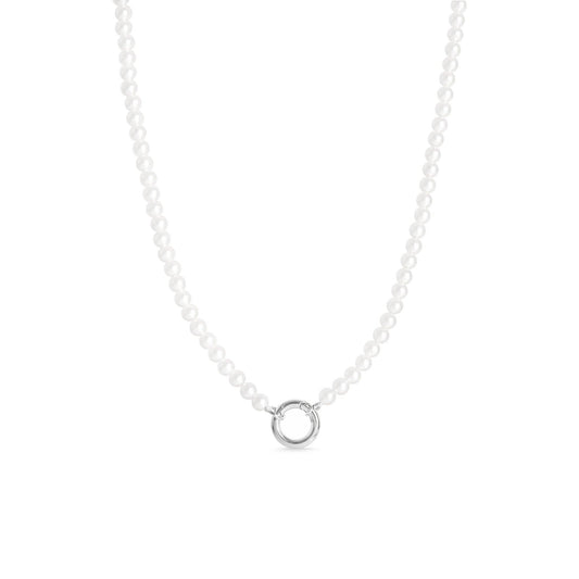 Stainless Steel Freshwater Pearl Charm Holder Necklace – Silver