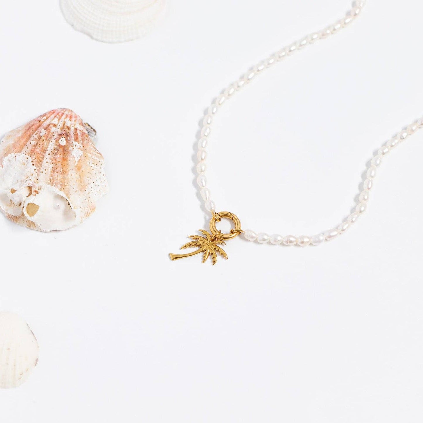 Stainless Steel Freshwater Pearl Charm Holder Necklace: Gold