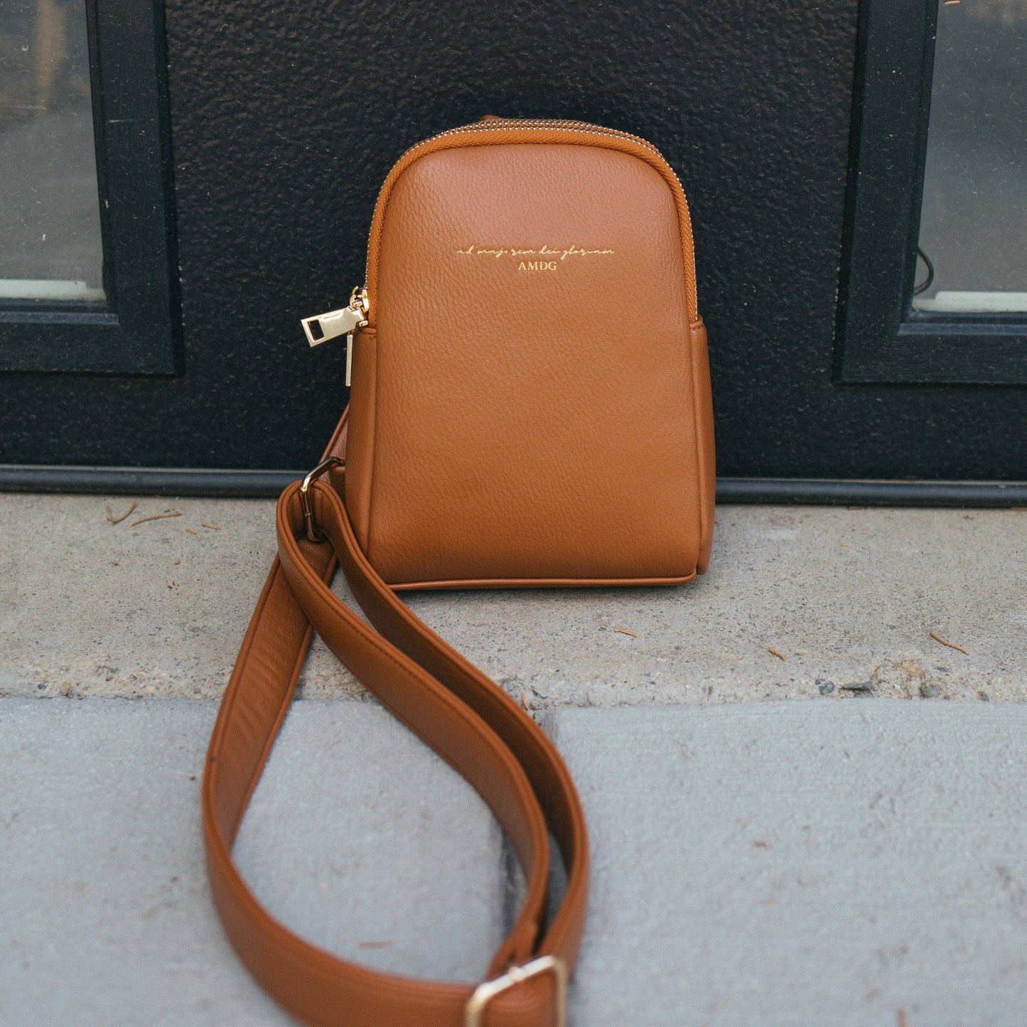 “For the Greater Glory of God” Crossbody Bag — Camel