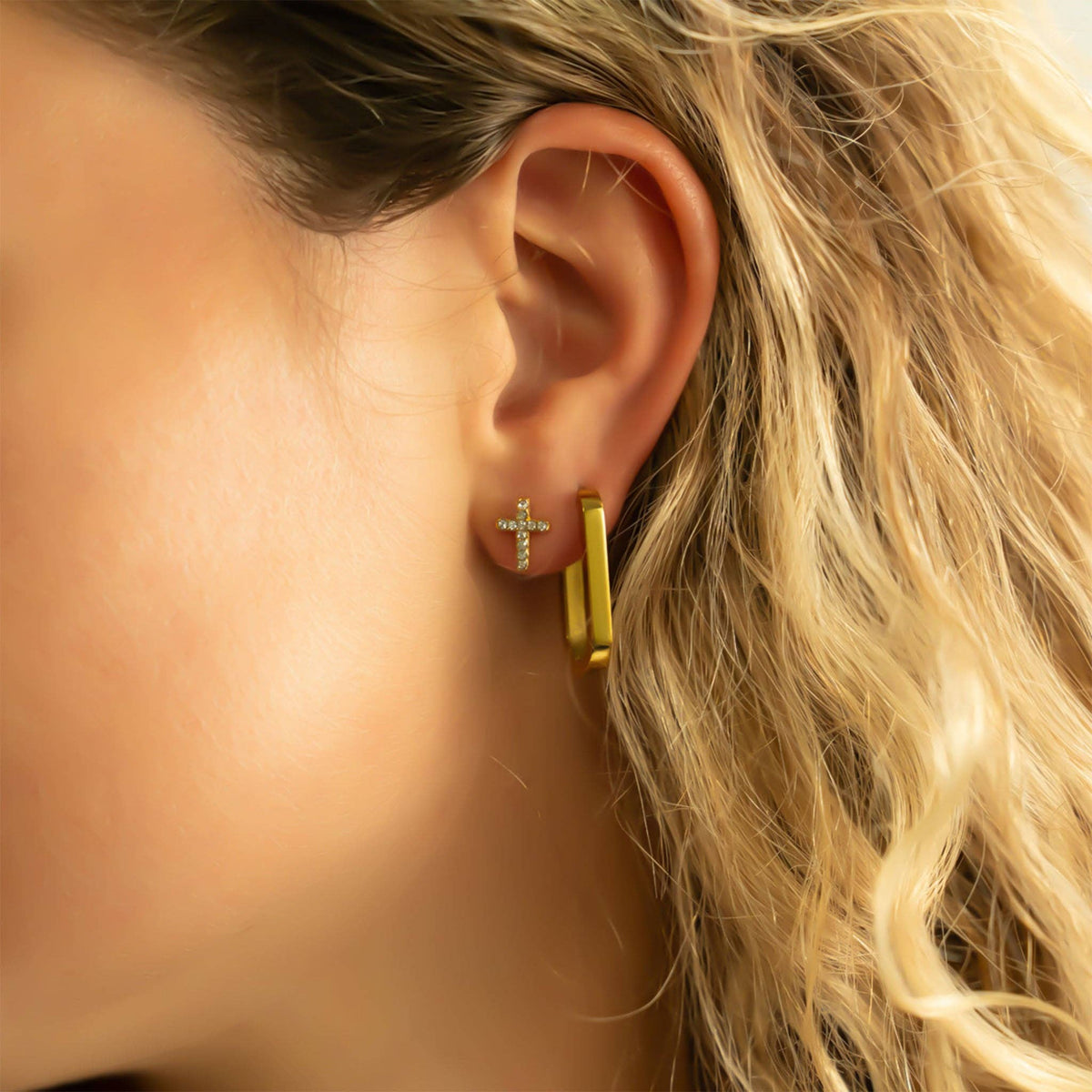 Stone Cross Earrings – 18K Gold PVD Stainless Stee