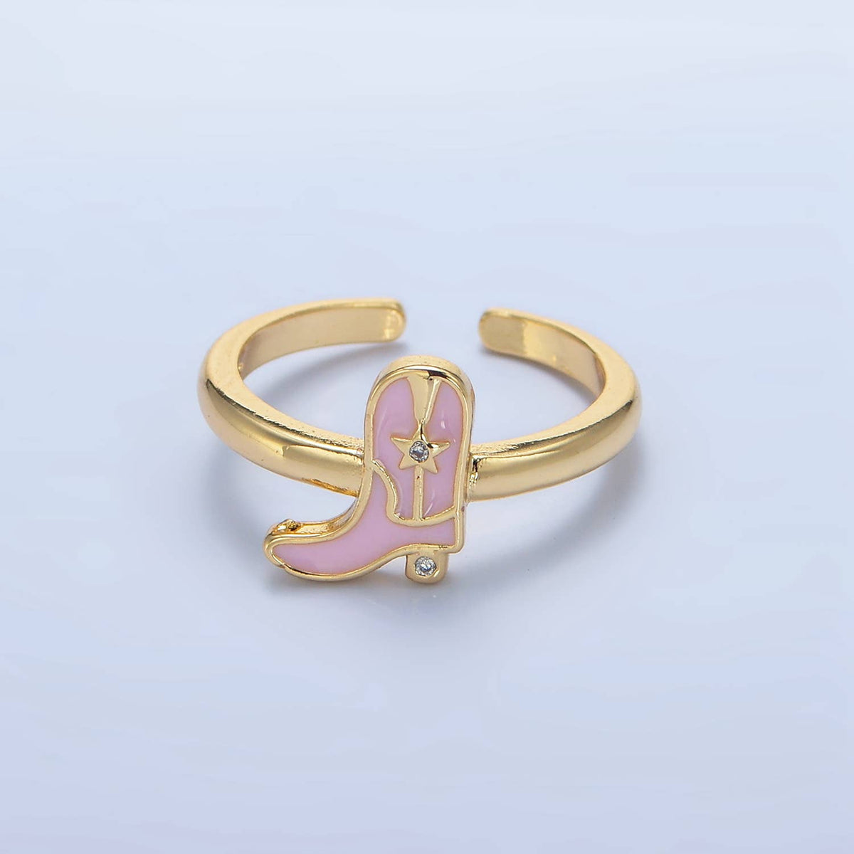 Gold-Filled Pink Enamel Cowboy Boots Ring