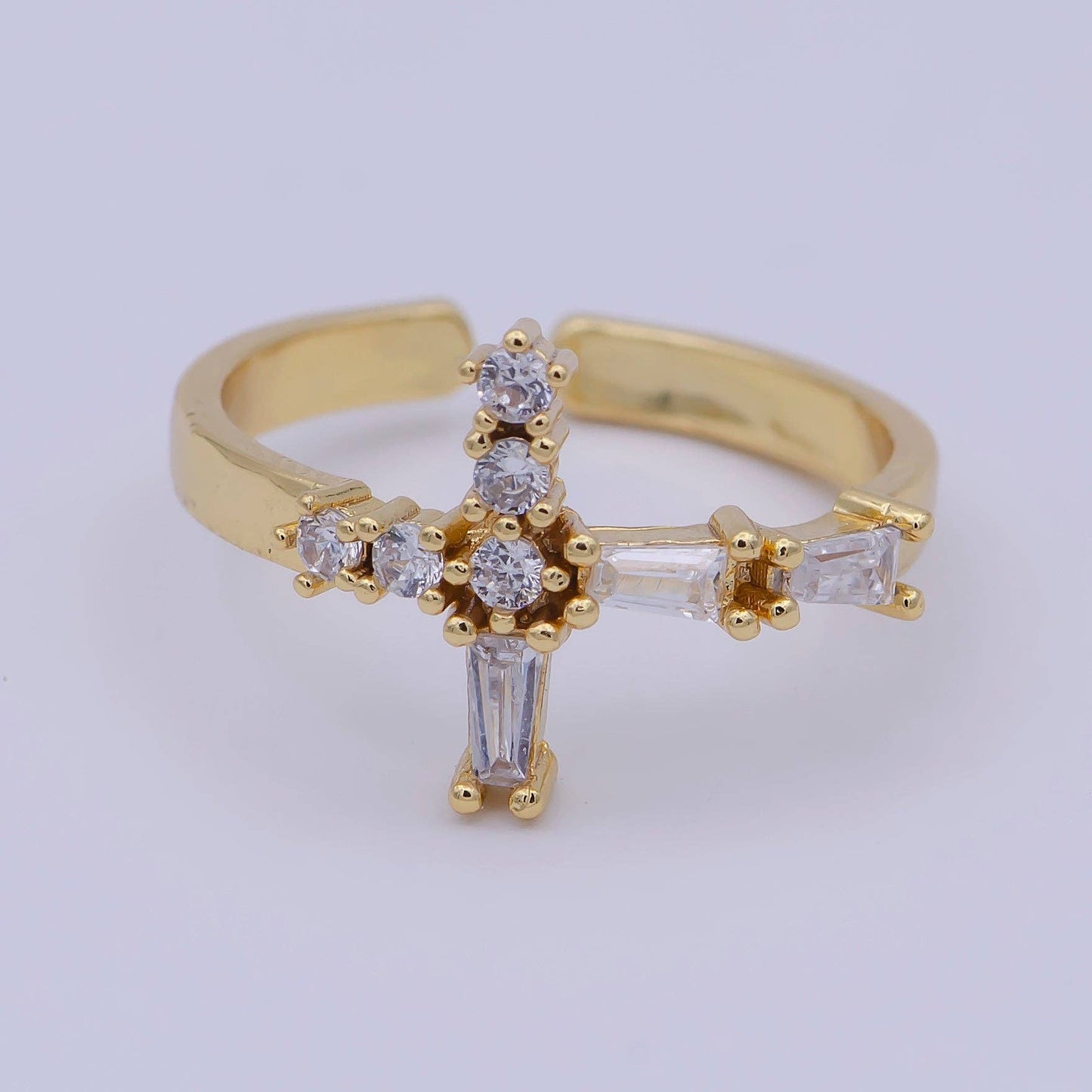 Gold Filled Open Cross Adjustable Ring with CZ