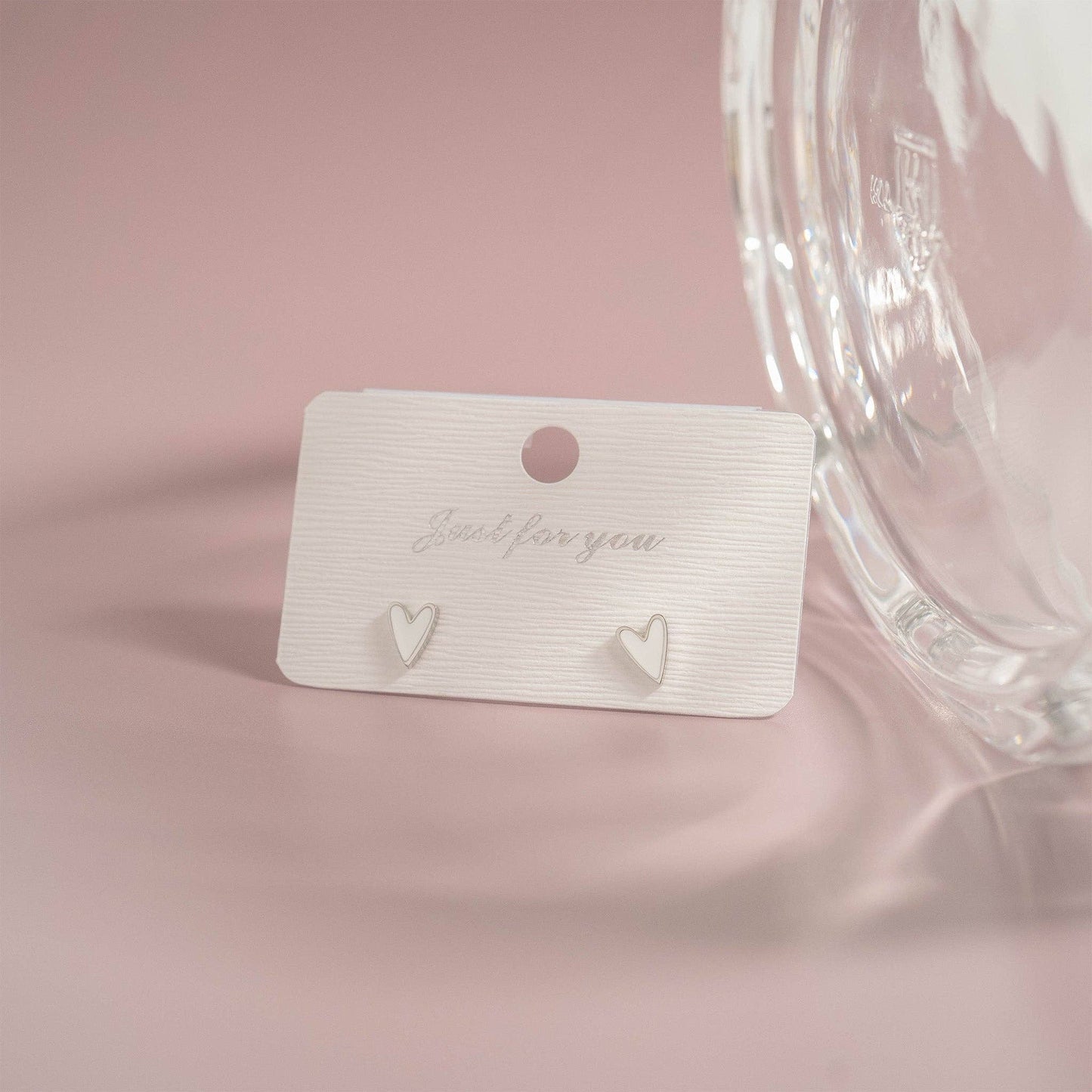 White Heart Stud Earrings - Stainless Steel & White Enamel